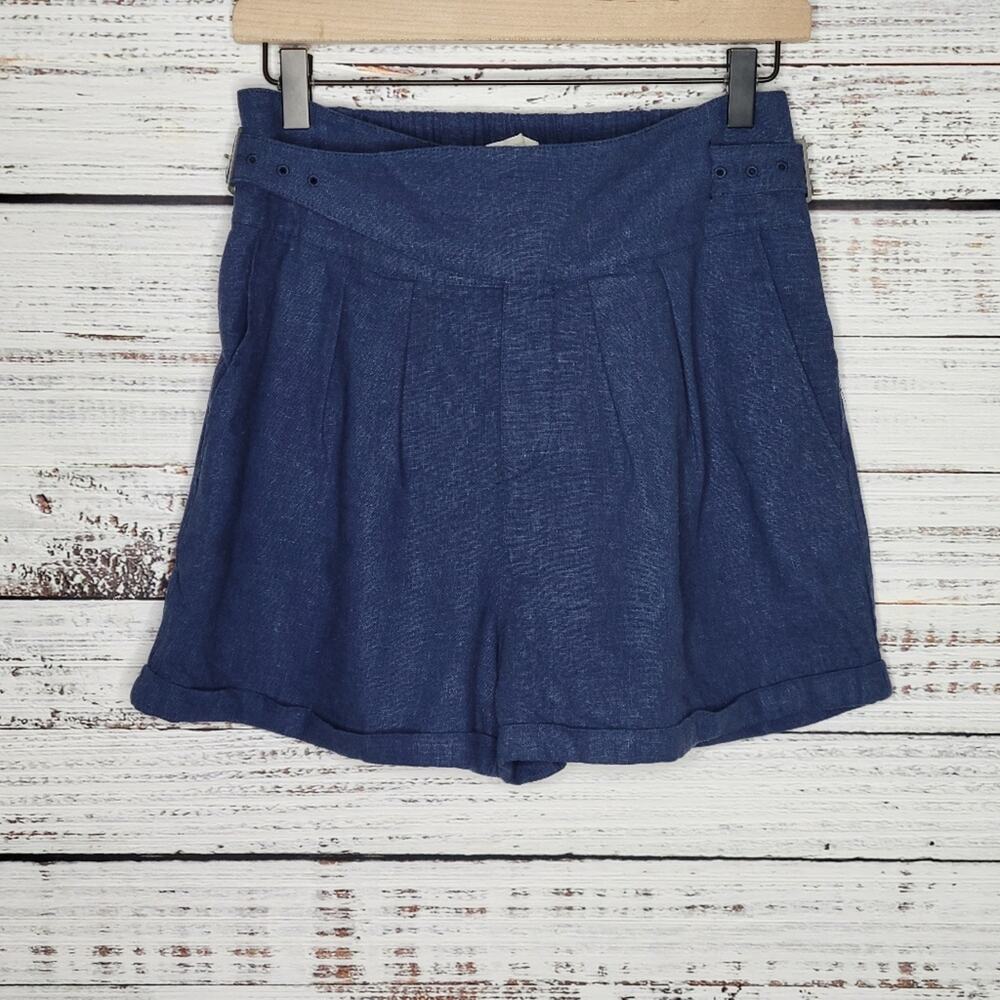 Urban Outfitters Joanie Buckle Linen Blend Shorts Navy Blue | Small